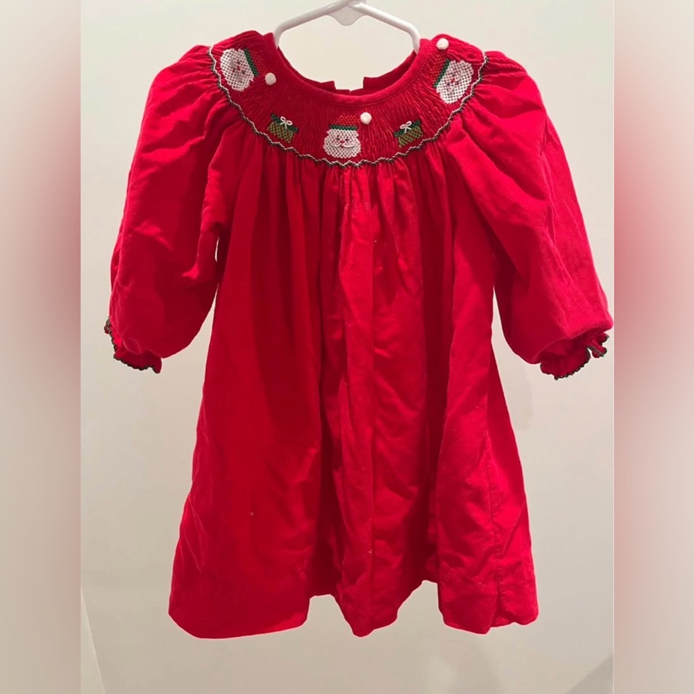 Red Holiday Smocked Dress with Santa